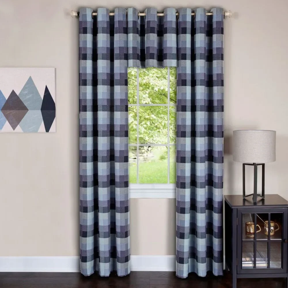 Geometric Plaid Window Kitchen Curtain Drape Privacy-Sheer Grommet Panels: 58